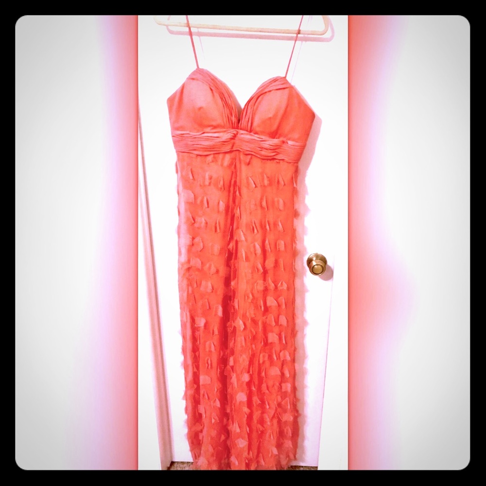 Coral pink low v cut long flowy prom gown - size12